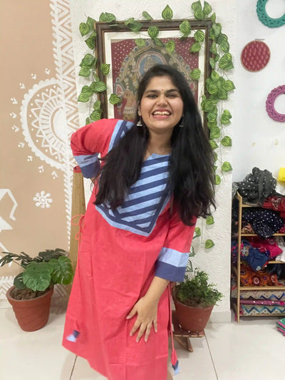 Carrot Red Cotton Solid Designer Kurti