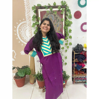 Purple Cotton Solid Designer Kurti