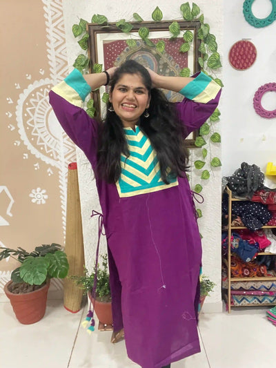 Purple Cotton Solid Designer Kurti