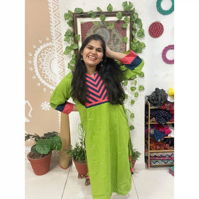 Green Cotton Solid Designer Kurti