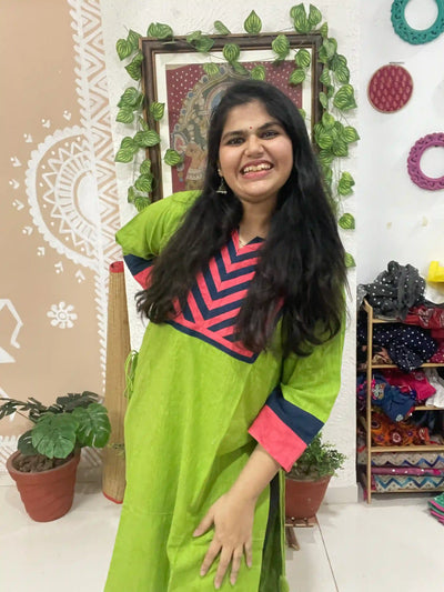 Green Cotton Solid Designer Kurti