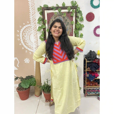 Yellow Cotton Solid Designer Kurti