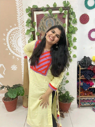 Yellow Cotton Solid Designer Kurti