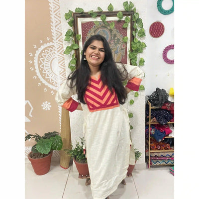 Cream Cotton Solid Designer Kurti