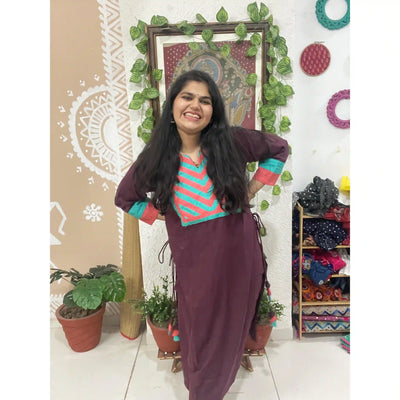 Burgundy Cotton Solid Designer Kurti