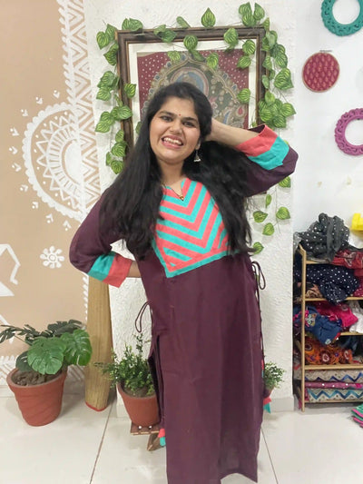 Burgundy Cotton Solid Designer Kurti
