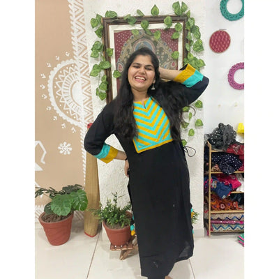 Black Cotton Solid Designer Kurti