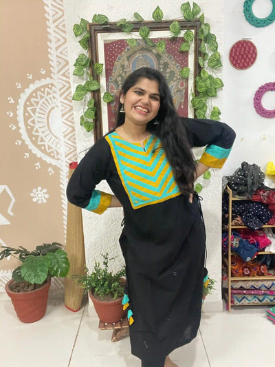 Black Cotton Solid Designer Kurti