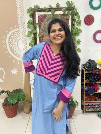 Blue Cotton Solid Designer Kurti