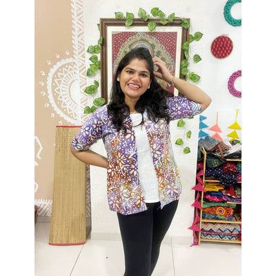 Purple Batik Cotton Faux Shirt Top