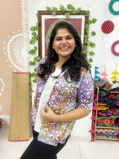 Purple Batik Cotton Faux Shirt Top