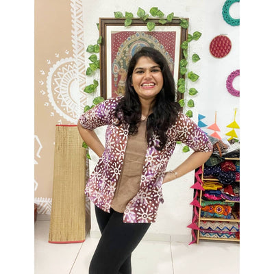 Brown Batik Cotton Faux Shirt Top