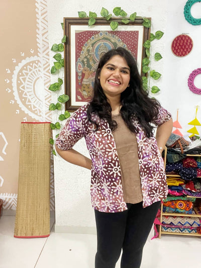 Brown Batik Cotton Faux Shirt Top