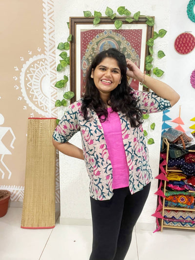 Pink Batik Cotton Faux Shirt Top