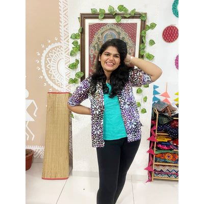 Purple-Blue Batik Cotton Faux Shirt Top