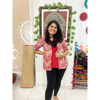 Red Batik Cotton Faux Shirt Top