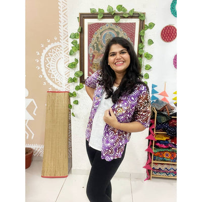 Purple Batik Cotton Faux Shirt Top