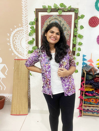 Purple Batik Cotton Faux Shirt Top