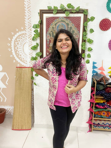 Pink Batik Cotton Faux Shirt Top – alternate view