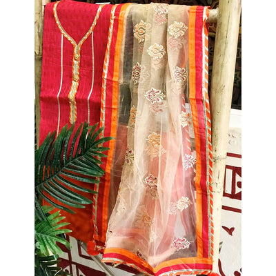 Red Chanderi Customised Set with Net Dupatta