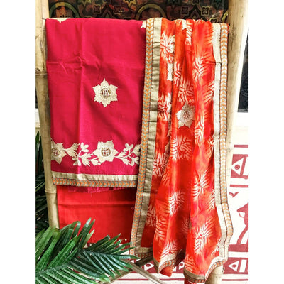 Red Chanderi Gota Customised Set