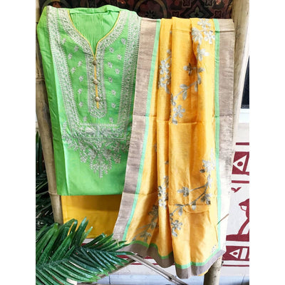Green Chanderi Embroidered Customised Set