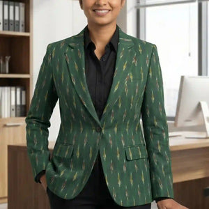 Green Handloom Ikat Cotton Blazer