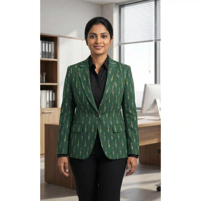 Green Handloom Ikat Cotton Blazer