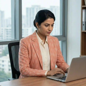 Peach Handloom Ikat Cotton Blazer