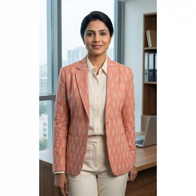 Peach Handloom Ikat Cotton Blazer
