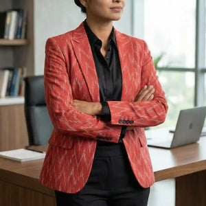 Red Handloom Ikat Cotton Blazer