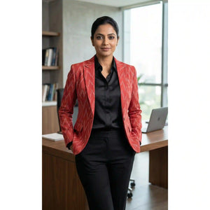 Red Handloom Ikat Cotton Blazer
