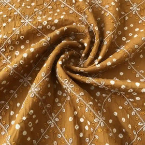 Mustard Bandhani Cotton Designer Suit With Embroidery