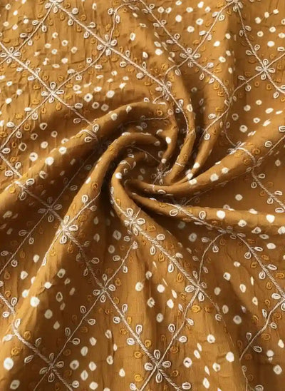 Mustard Bandhani Cotton Designer Suit With Embroidery