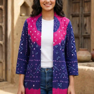 Purple Bandhani Merino Wool Long Jacket