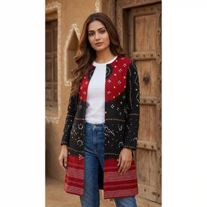 Black Bandhani Merino Wool Long Jacket