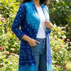 Blue Bandhani Merino Wool Long Jacket