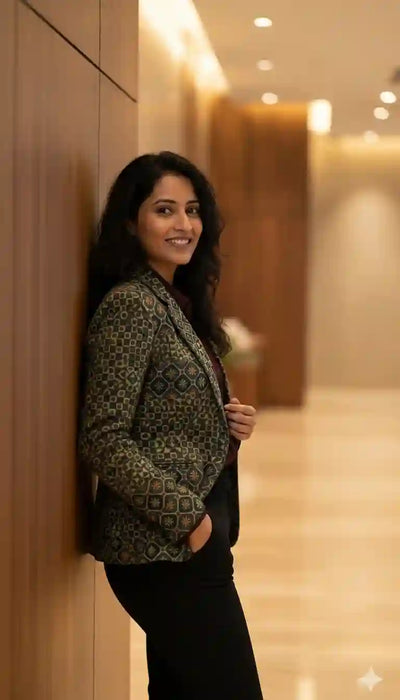 Green Ajrakh Modal Silk Blazer