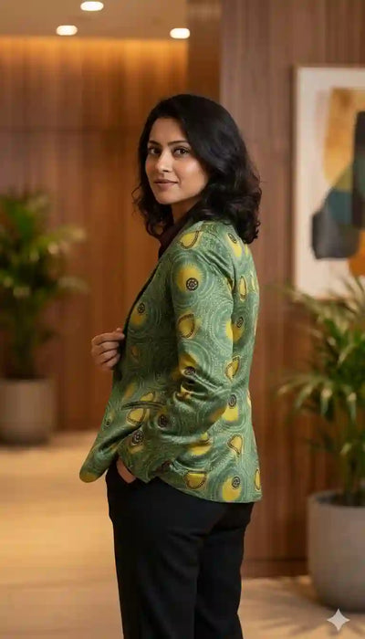 Green Ajrakh Modal Silk Blazer