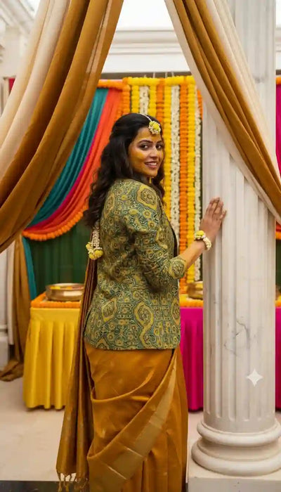 Green Ajrakh Modal Silk Blazer