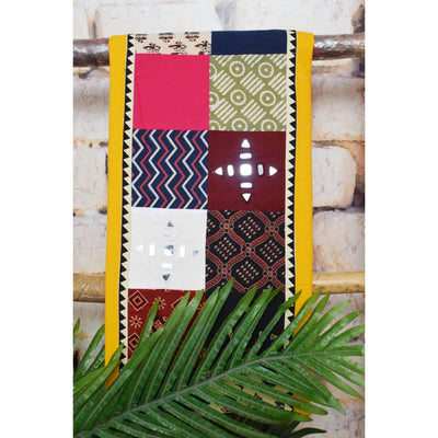 Blue Cotton Patchwork Kurti with Mirror Work - SSEthnics