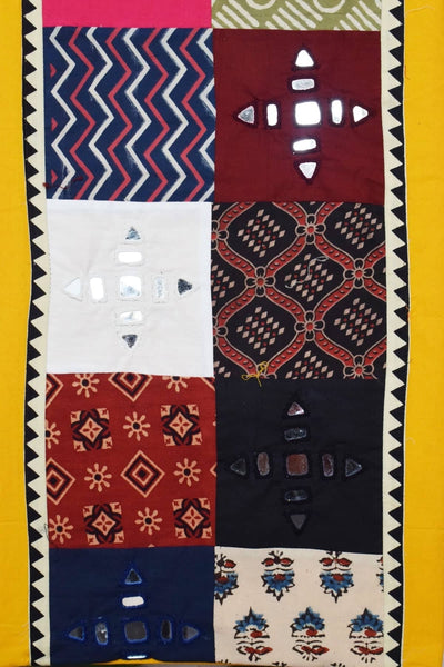 Blue Cotton Patchwork Kurti with Mirror Work - SSEthnics