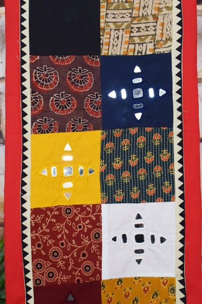 Blue Cotton Patchwork Kurti with Mirror Work - SSEthnics