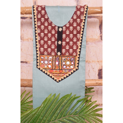 Light Blue Cotton Embroidered Patchwork Kurti Fabric — full fabric view