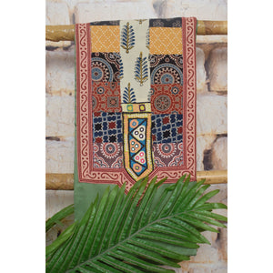 Green Cotton Embroidered Patchwork Kurti Fabric — full fabric view