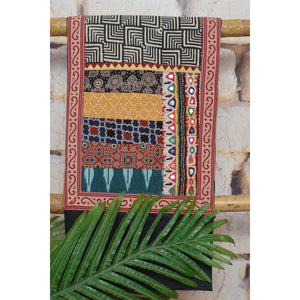 Black Cotton Embroidered Patchwork Kurti Fabric — full fabric view