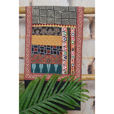 Black Cotton Embroidered Patchwork Kurti Fabric — full fabric view