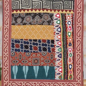 Black Cotton Embroidered Patchwork Kurti Fabric — yoke and patchwork detail