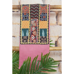 Pink Cotton Embroidered Patchwork Kurti Fabric — full fabric view