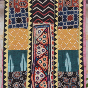 Pink Cotton Embroidered Patchwork Kurti Fabric — yoke and patchwork detail